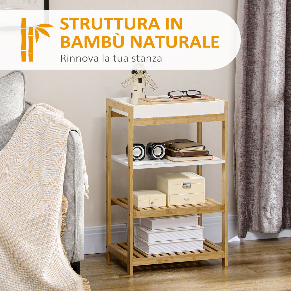 immagine-4-easycomfort-easycomfort-mobile-con-scaffali-in-bambu-e-mdf-con-vassoio-removibile-42-8x33x70cm-bianco-e-color-legno