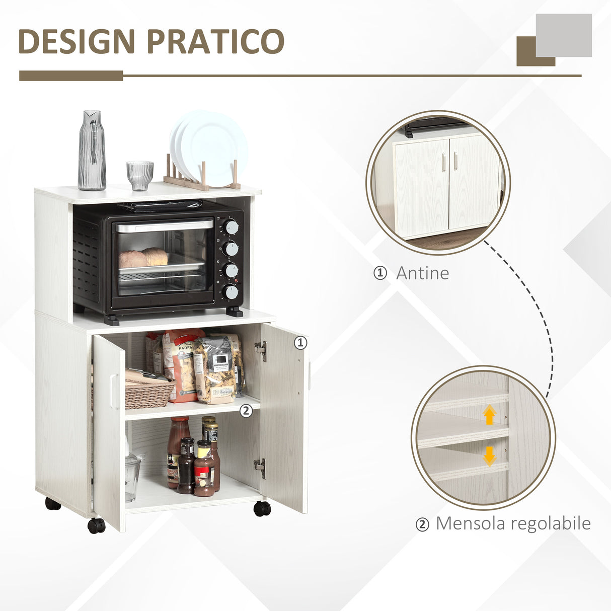 easycomfort easycomfort mobile cucina multiuso con ruote armadietto e ripiano per microonde credenza alta in legno truciolare 60 4x40 3x97cm bianco