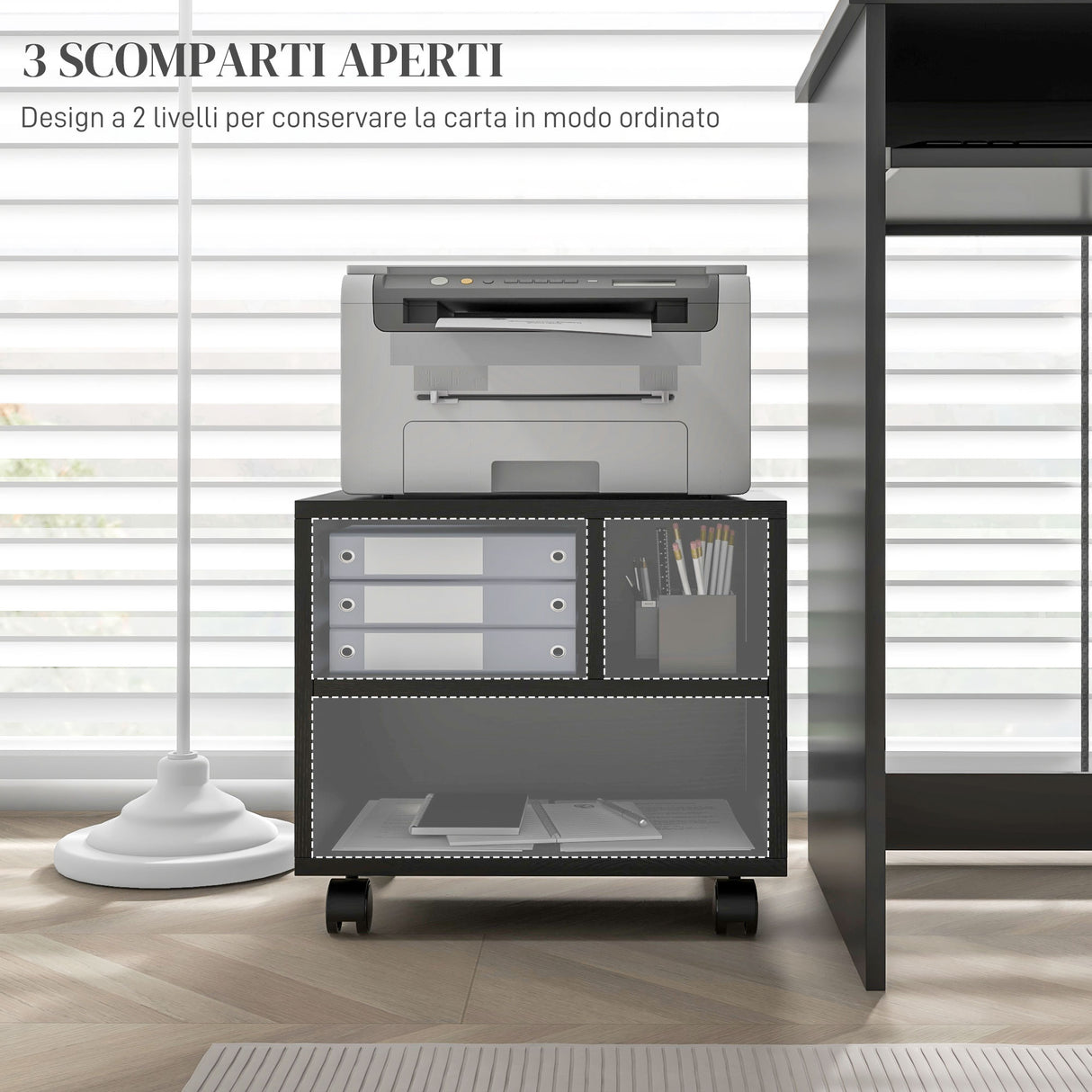 easycomfort easycomfort mobile porta stampante a 2 livelli con 3 scomparti e ruote per ufficio e studio 40x30x36cm nero
