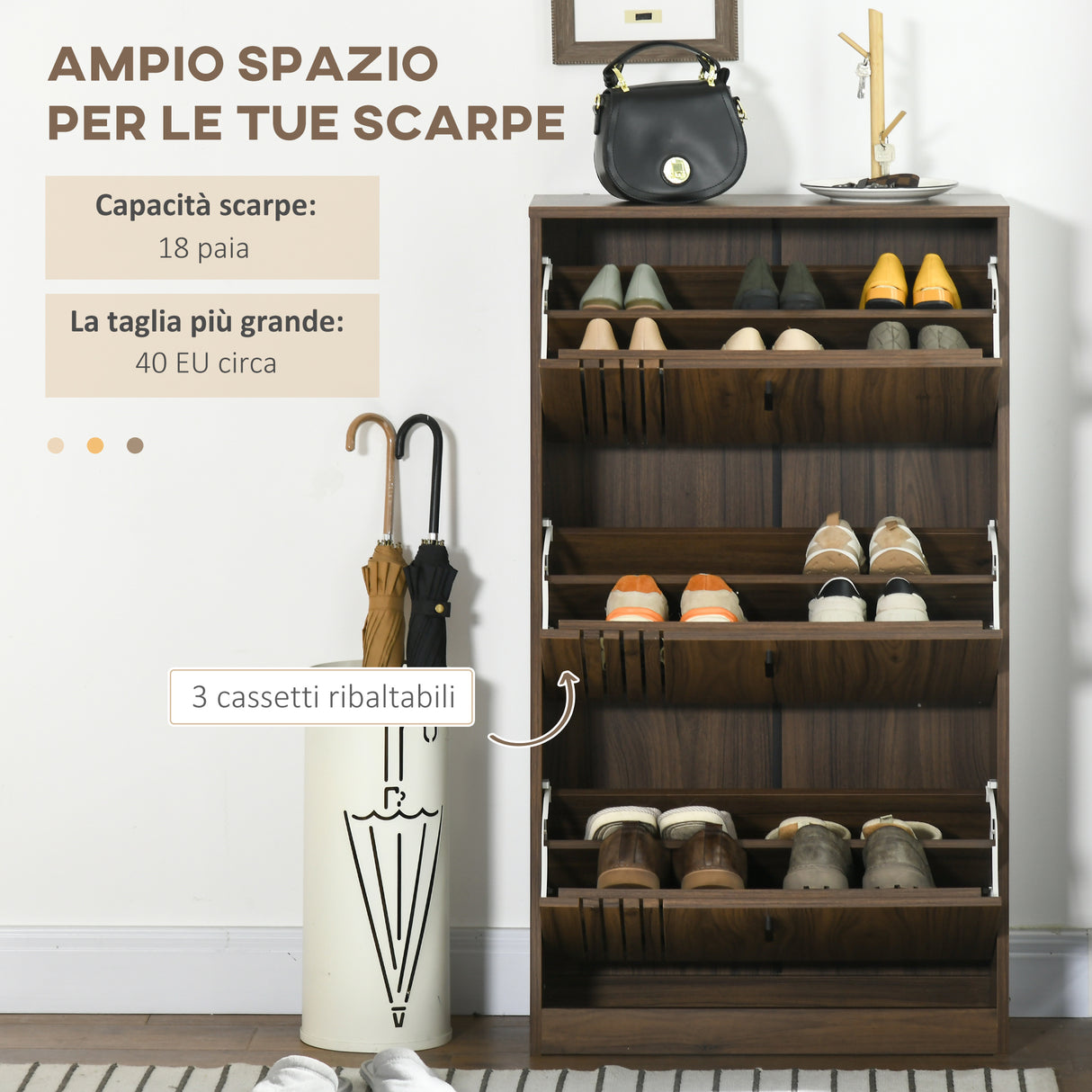 easycomfort easycomfort mobile scarpiera a 3 livelli con ripiani regolabili per 18 paia max in truciolato 63x24x117 cm