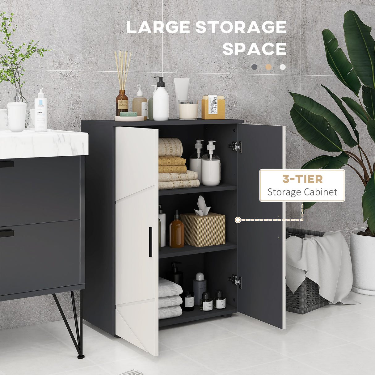 easycomfort easycomfort mobiletto bagno 2 ante in legno con 3 ripiani e chiusura ammortizzata 60x30x82cm grigio