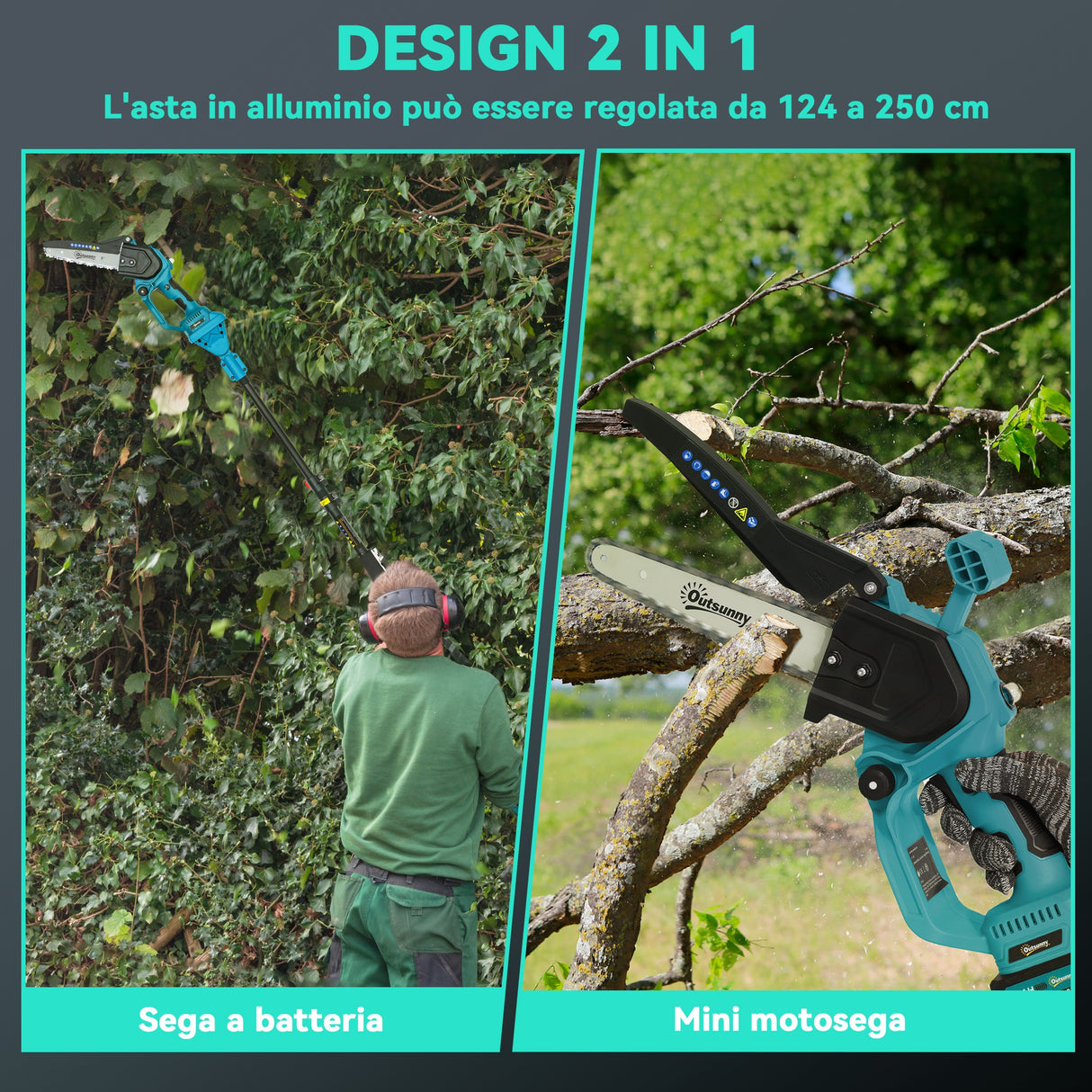easycomfort easycomfort motosega a batterie 2 in 1 con palo telescopico motore brushless 2 batterie e blocco di sicurezza blu