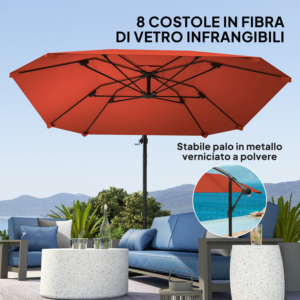 easycomfort easycomfort ombrellone a sbalzo con copertura regolabile e base a croce in metallo e poliestere 260x304x245 cm bordeaux