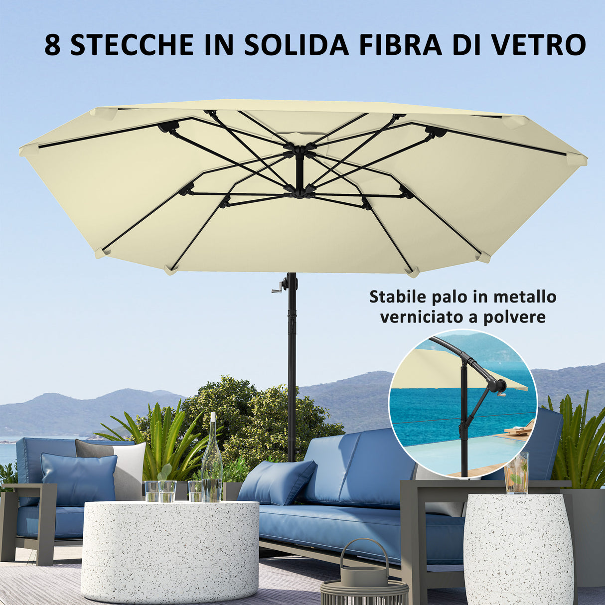 easycomfort easycomfort ombrellone a sbalzo con copertura regolabile e base a croce in metallo e poliestere 260x304x245 cm crema