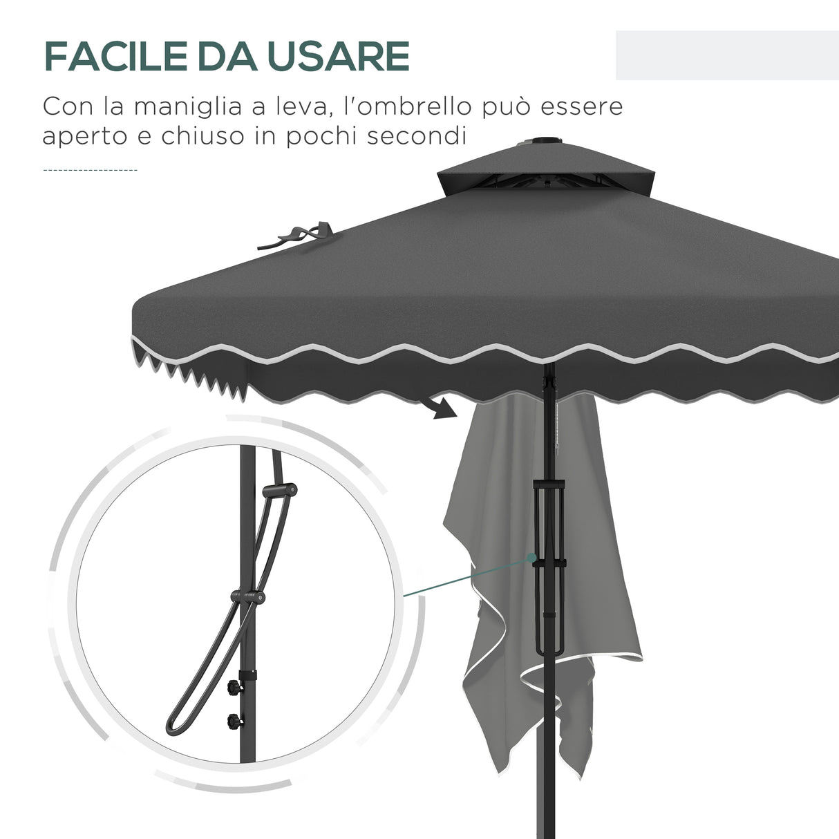 easycomfort easycomfort ombrellone a sbalzo con doppio tetto apertura a manovella e base a croce 2 5x2 5m grigio