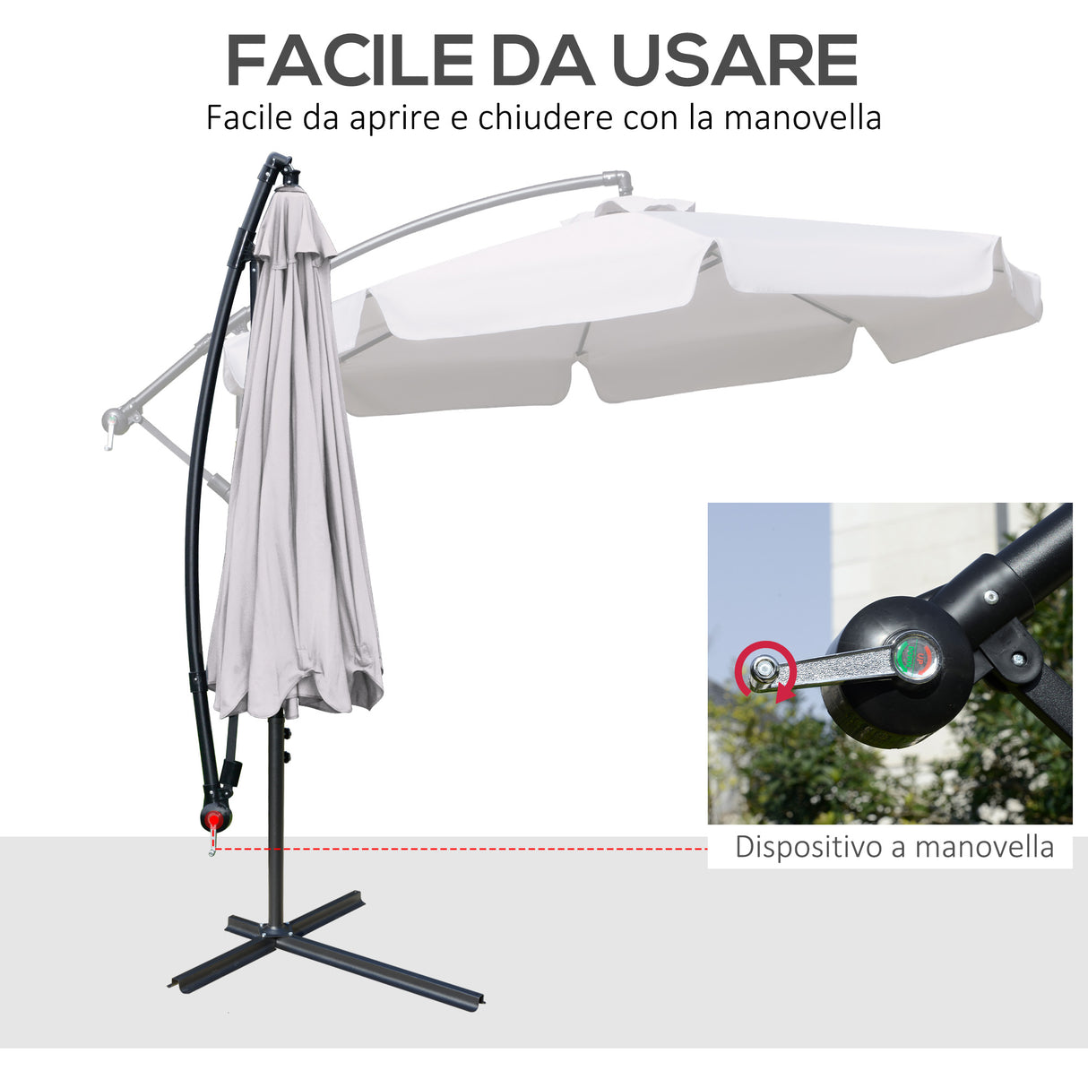 easycomfort easycomfort ombrellone da giardino a braccio con apertura a manovella in metallo e poliestere 2 7x2 7 m grigio