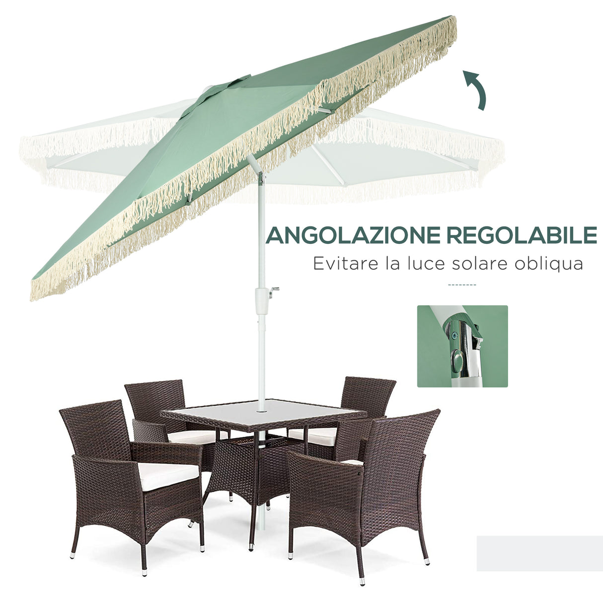easycomfort easycomfort ombrellone da giardino a manovella inclinabile e palo a 2 sezioni poliestere e metallo 2 6x2 4 m verde