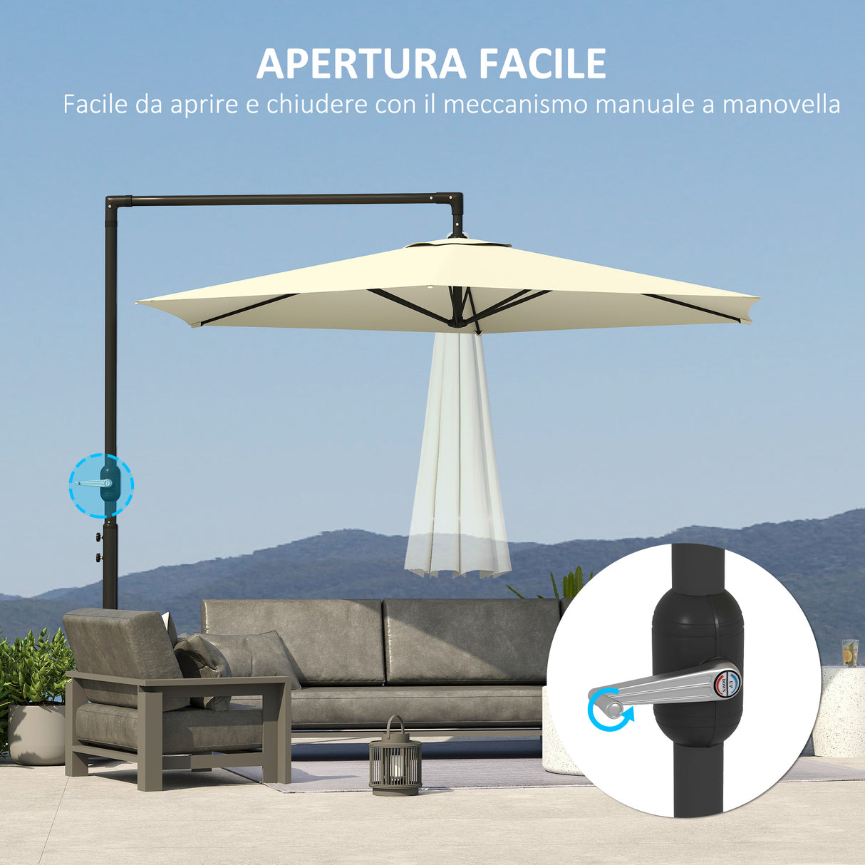 easycomfort easycomfort ombrellone da giardino decentrato 3x2 5 m con base a croce e apertura a manovella beige