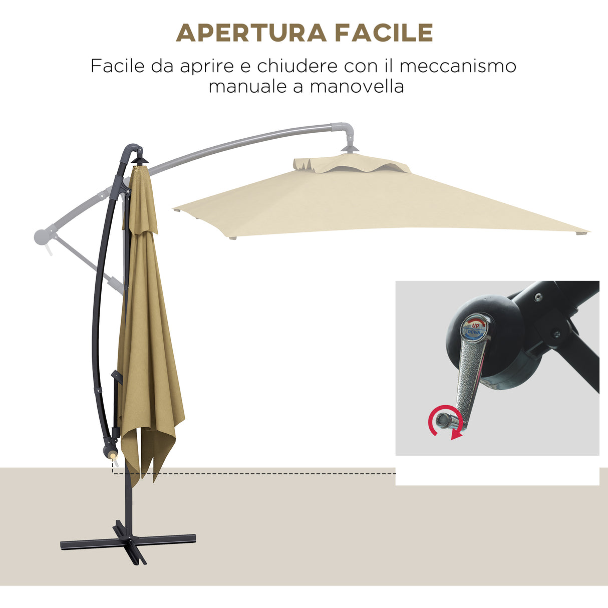 easycomfort easycomfort ombrellone da giardino decentrato con base a croce e apertura a manovella 294x193cm marrone