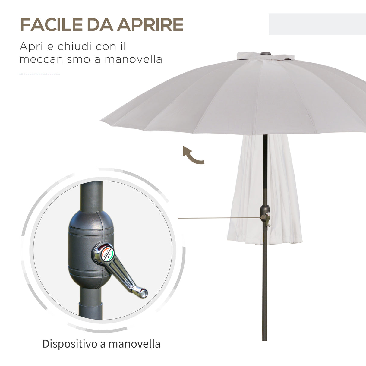 easycomfort easycomfort ombrellone da giardino e terrazza 2 5x2 5 m a manovella con 18 stecche e inclinabile grigio