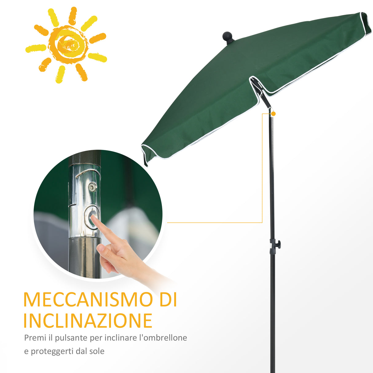 easycomfort easycomfort ombrellone da giardino rettangolare 2x1 3m con inclinazione regolabile e palo in alluminio verde e nero