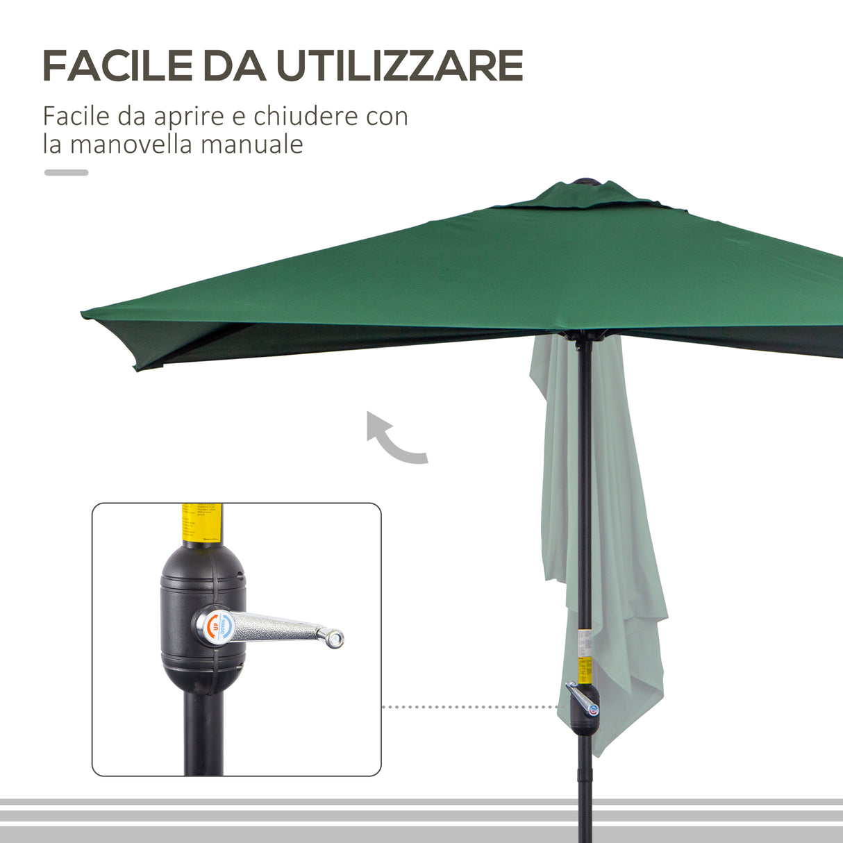 easycomfort easycomfort ombrellone da parete mezzaluna salvaspazio con apertura a manovella verde