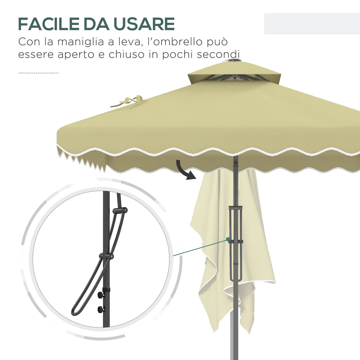 easycomfort easycomfort ombrellone decentrato 2 5x2 5 m con base a croce e apertura a manovella in metallo e poliestere beige