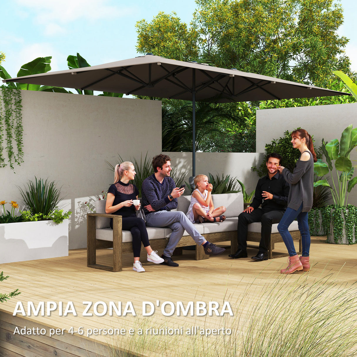 easycomfort easycomfort ombrellone doppio da giardino 4 5x2 6 m apertura a manovella e 12 stecche grigio