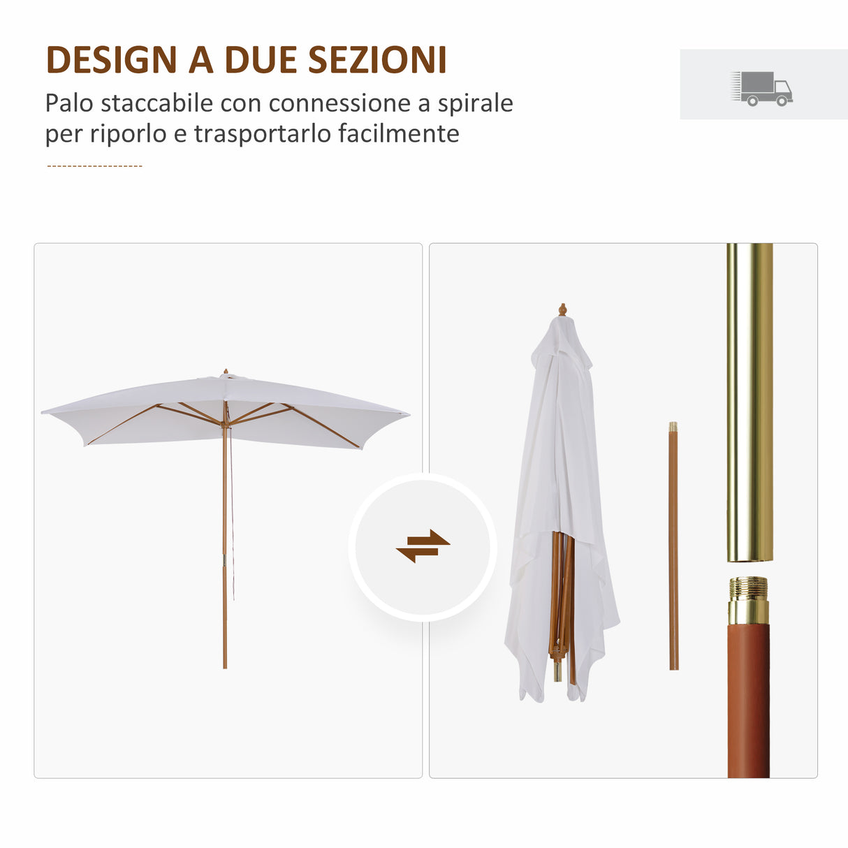 easycomfort easycomfort ombrellone m da giardino 2x3 in legno laccato con copertura rimovibile bianco
