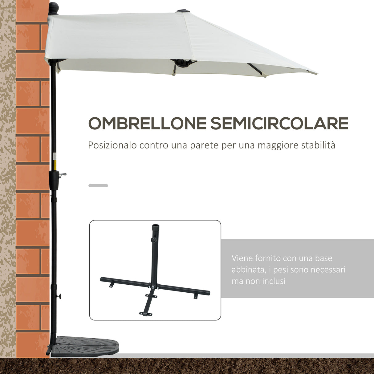 easycomfort easycomfort ombrellone semicircolare con manovella e tettuccio anti uv 200x190x240 cm crema
