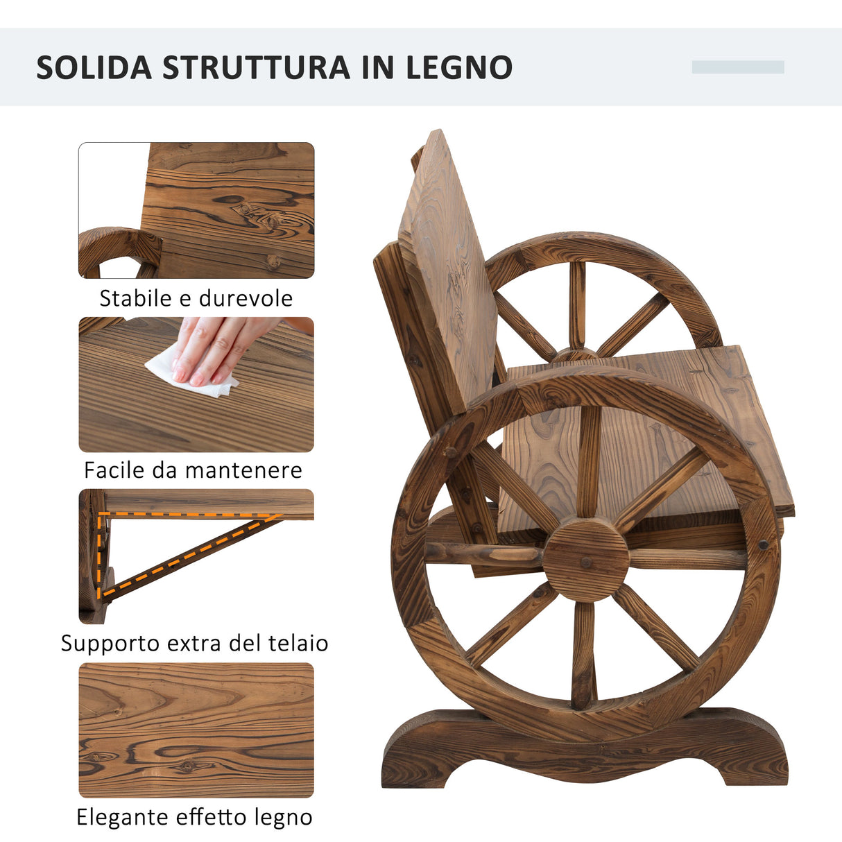 easycomfort easycomfort panca da giardino 2 posti con schienale alto in legno di abete 114x58x80 cm marrone