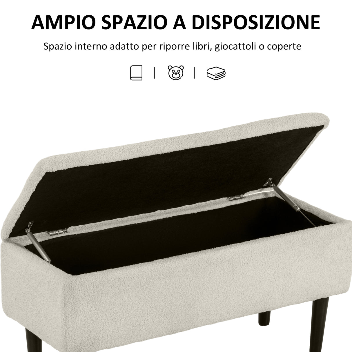 easycomfort easycomfort panca fondoletto con vano contenitore da 47l e rivestimento boucle 95x38x45 cm beige