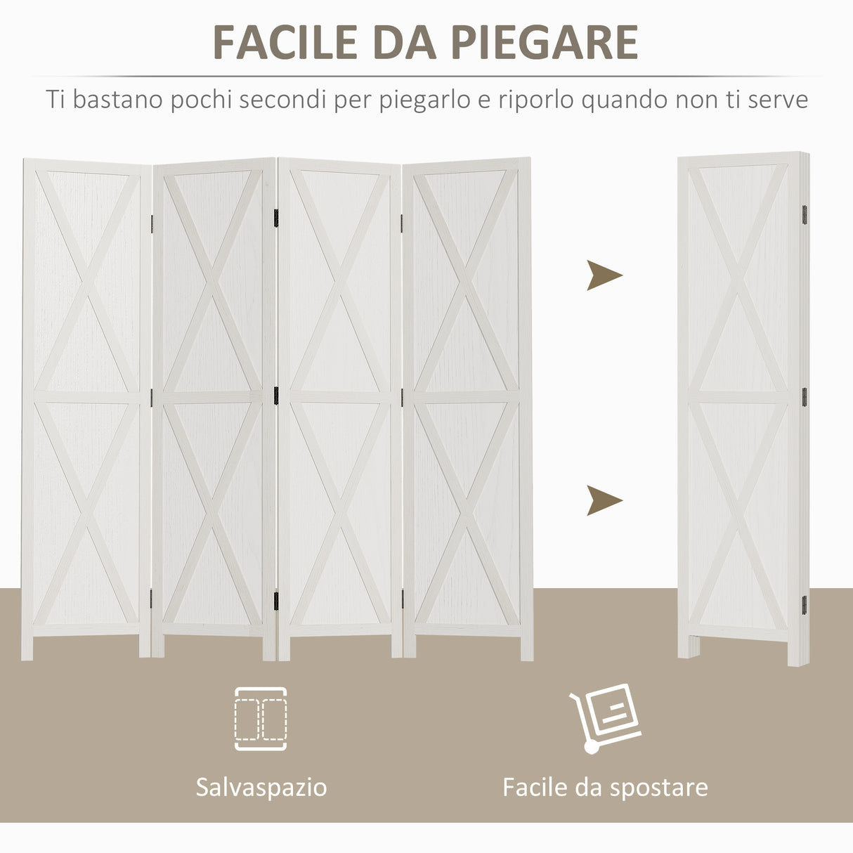easycomfort easycomfort paravento a 4 ante per interni divisorio in legno per camera e ufficio 182x170 cm bianco