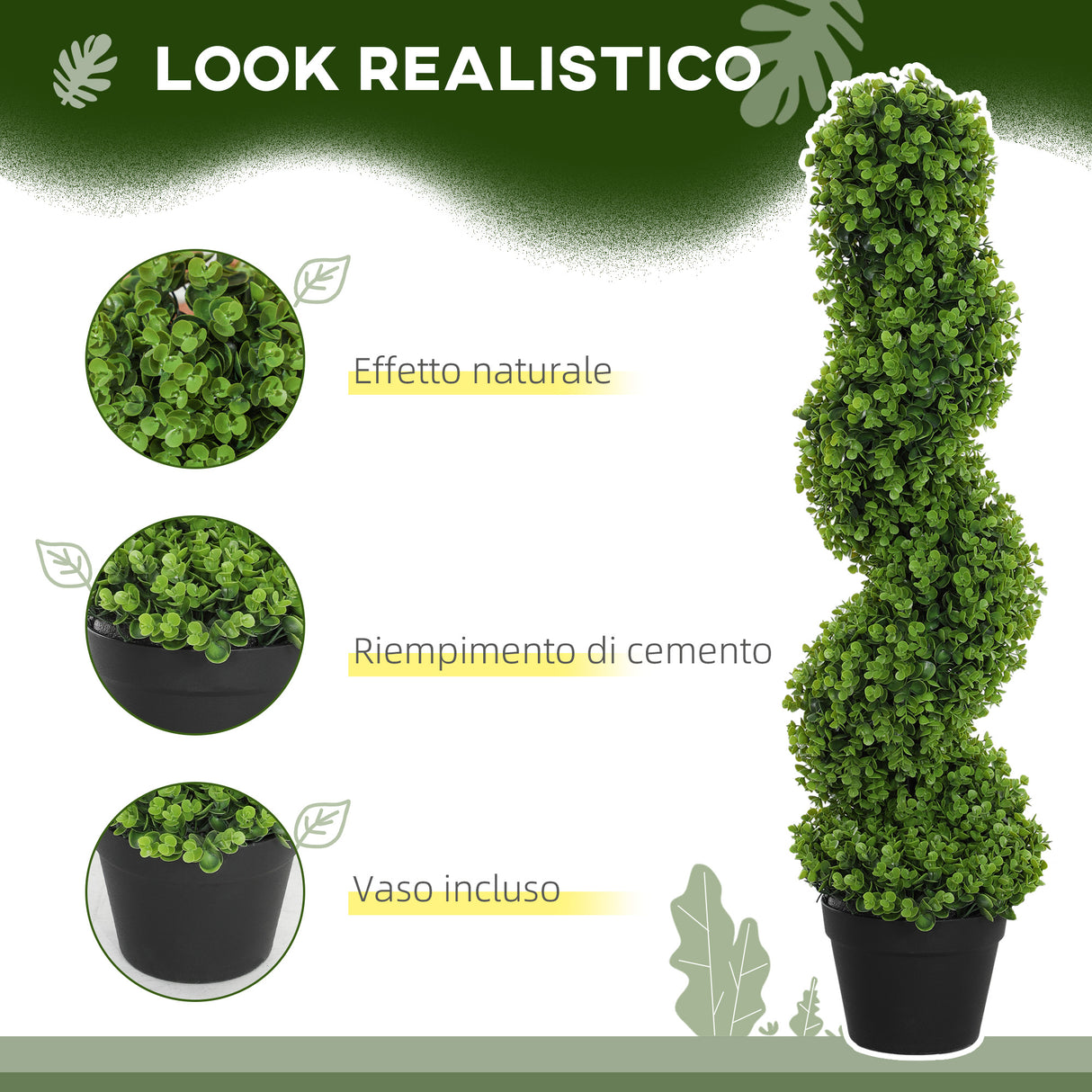 easycomfort easycomfort pianta finta di eucalipto a spirale con vaso incluso per interno ed esterno altezza 90 cm verde