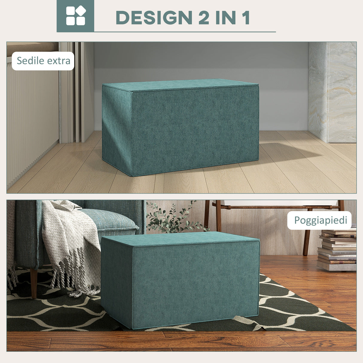 easycomfort easycomfort poggiapiedi 2 in 1 con rivestimento rimovibile in tessuto effetto lino 75x41x41 cm verde