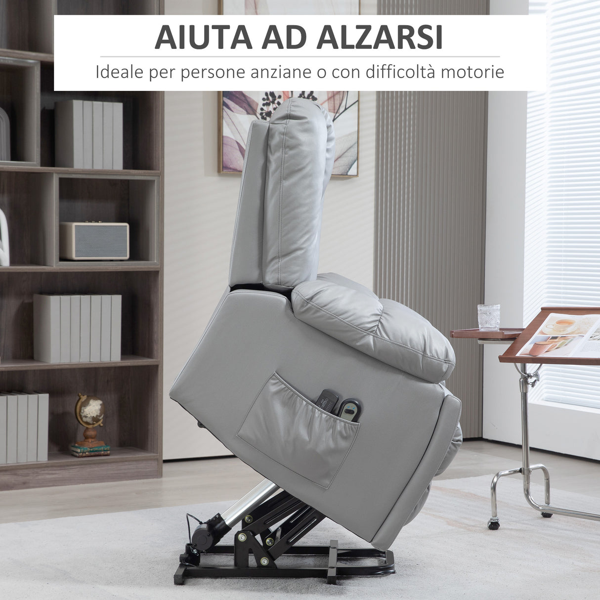easycomfort easycomfort poltrona alzapersona reclinabile con 8 punti massaggianti e telecomando in microfibra 94x96x106 cm grigio