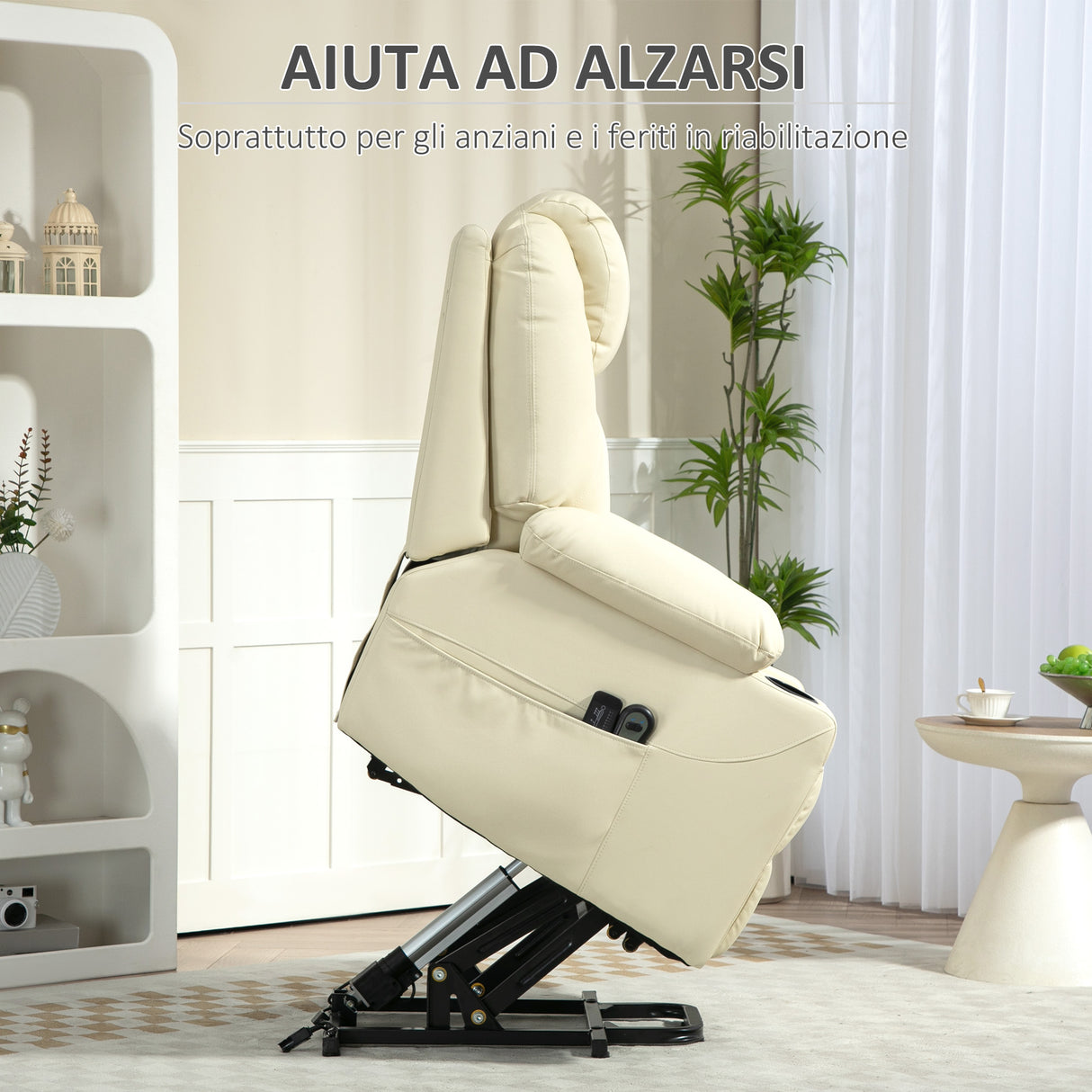 easycomfort easycomfort poltrona alzapersona reclinabile fino a 135 con 8 punti massaggio telecomando e poggiapiedi 88x92x106 cm crema