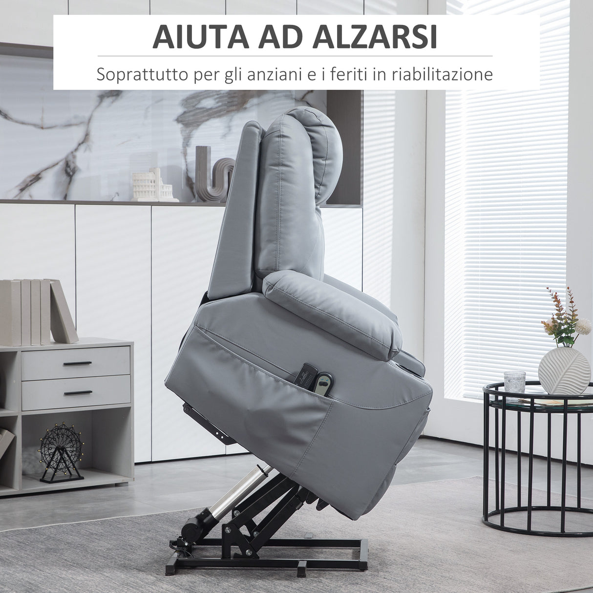 easycomfort easycomfort poltrona alzapersona reclinabile fino a 135 con 8 punti massaggio telecomando e poggiapiedi 88x99x106 cm grigio
