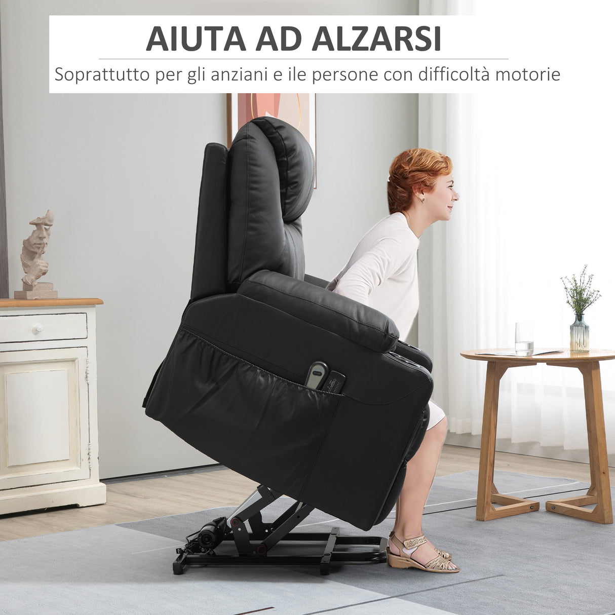 easycomfort easycomfort poltrona alzapersona reclinabile max 135 con 8 punti massaggianti e poggiapiedi 88x92x106 cm nero