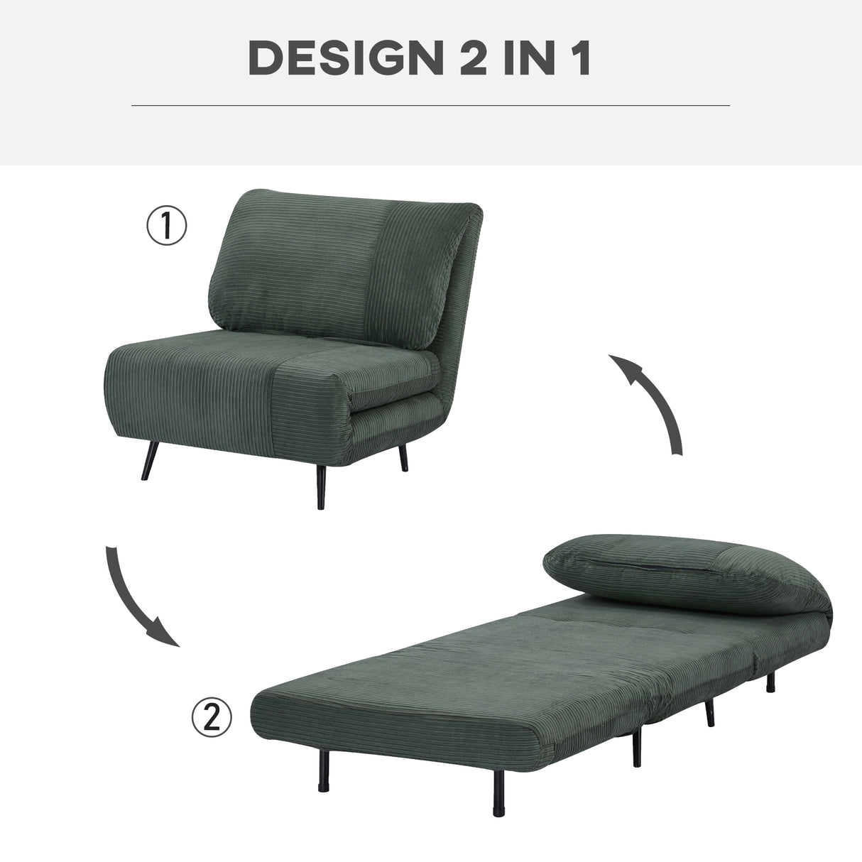 easycomfort easycomfort poltrona letto 2 in 1 singola schienale regolabile su 3 livelli e imbottito struttura in legno e acciaio