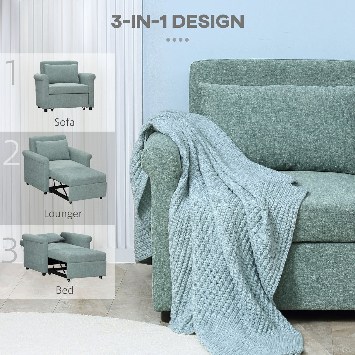 easycomfort easycomfort poltrona letto singolo salvaspazio reclinabile su 4 livelli con seduta imbottita 96x84 5x87 5cm verde