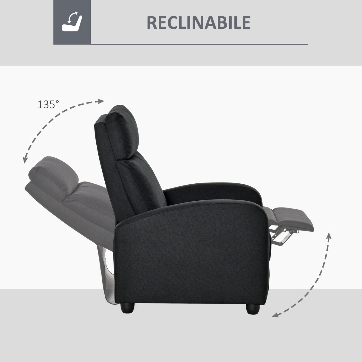 easycomfort easycomfort poltrona relax imbottita con schienale reclinabile 135 e poggiapiedi estraibile in lino nero 69x87x100 5cm ean 8054144138404
