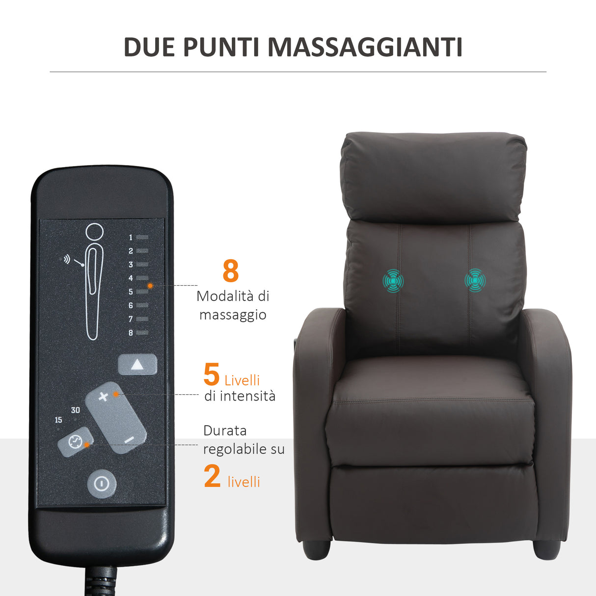easycomfort easycomfort poltrona relax massaggiante con telecomando e 8 programmi reclinazione e poggiapiedi 68x88x98cm marrone