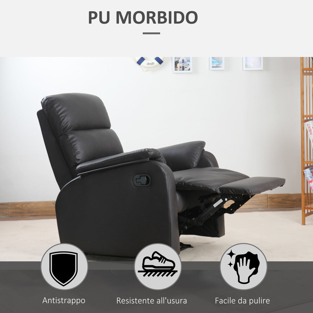 easycomfort easycomfort poltrona relax per interni reclinabile manualmente con cuscino imbottito in pelle pu e acciaio 75x82x99 cm marrone ean 8055776912493