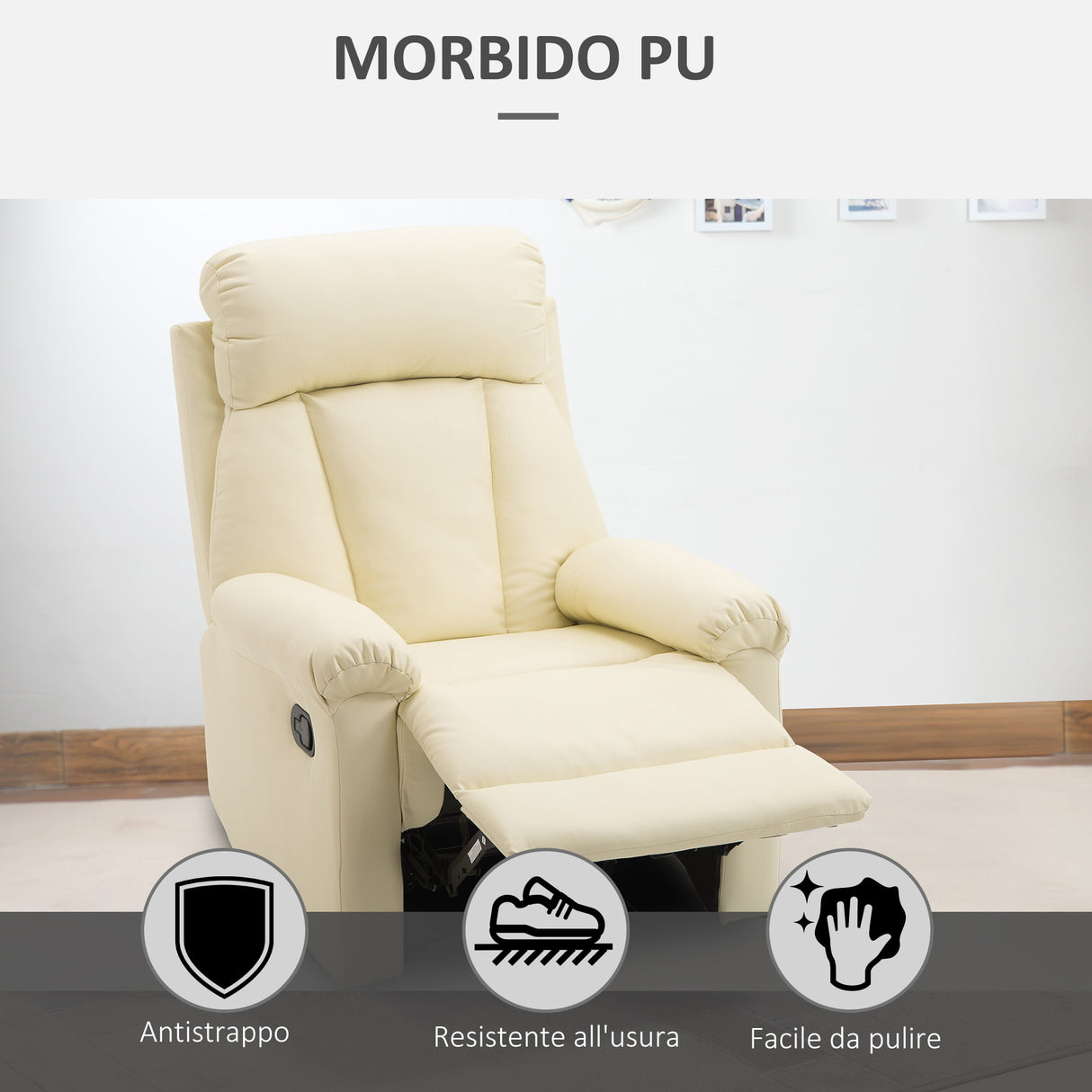 easycomfort easycomfort poltrona relax reclinabile imbottita ergonomica con poggiapiedi pelle pu 80 x 97 x 107cm crema ean 8055776912981