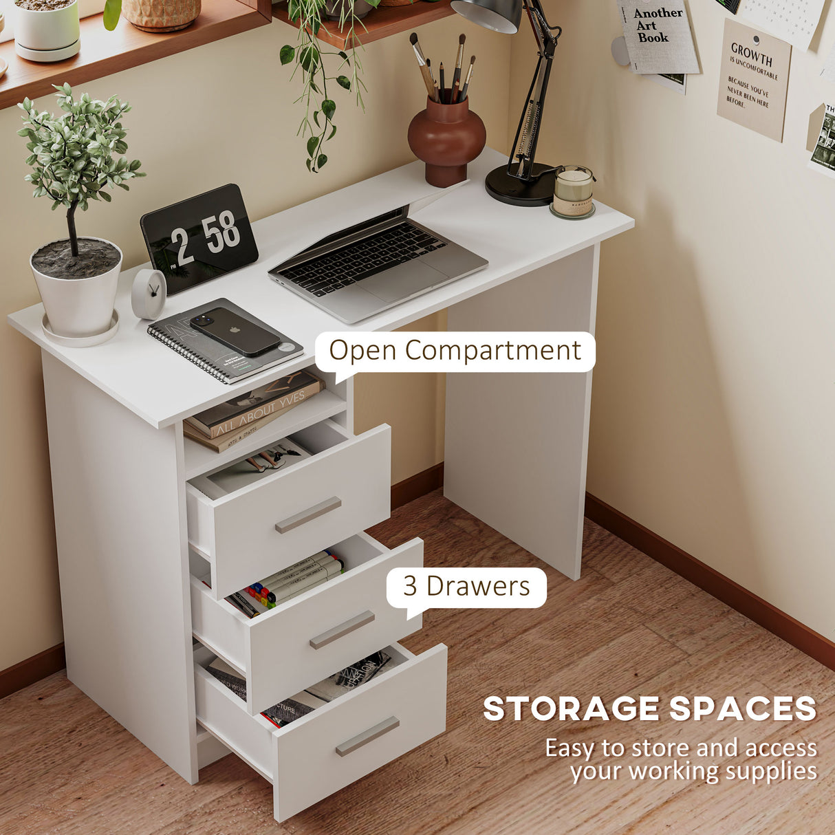 easycomfort easycomfort scrivania moderna in legno con 3 cassetti e ripiano aperto 100x40x75 cm bianca e marrone