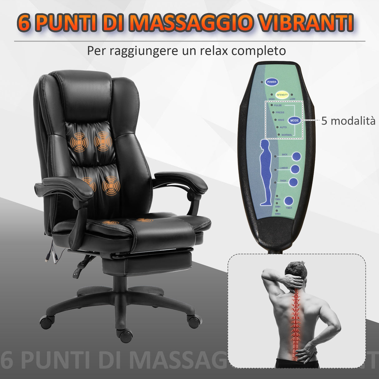 easycomfort easycomfort sedia da ufficio ad altezza regolabile con 6 punti massaggianti in finta pelle 68 5x68 5x113 121 cm nera