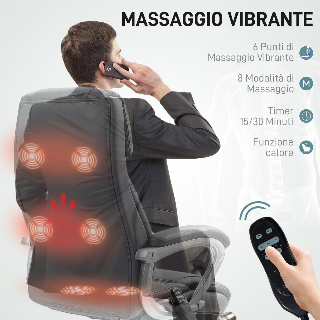 easycomfort easycomfort sedia da ufficio massaggiante a 6 punti e inclinabile in pelle pu e acciaio 66x72x113 121 cm grigio carbone