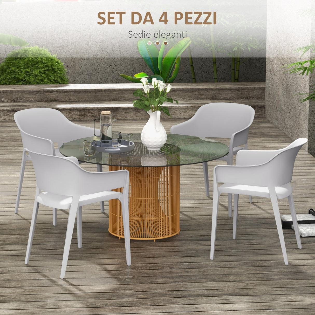 easycomfort easycomfort set 4 sedie da giardino in plastica impilabili con braccioli e schienale alto in pp grigio