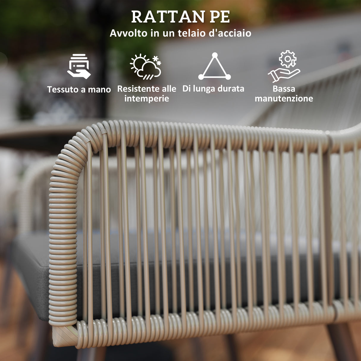 easycomfort easycomfort set da giardino 5 pezzi in rattan e acciaio con 4 sedie da esterno e tavolo rotondo con foro marrone e grigio