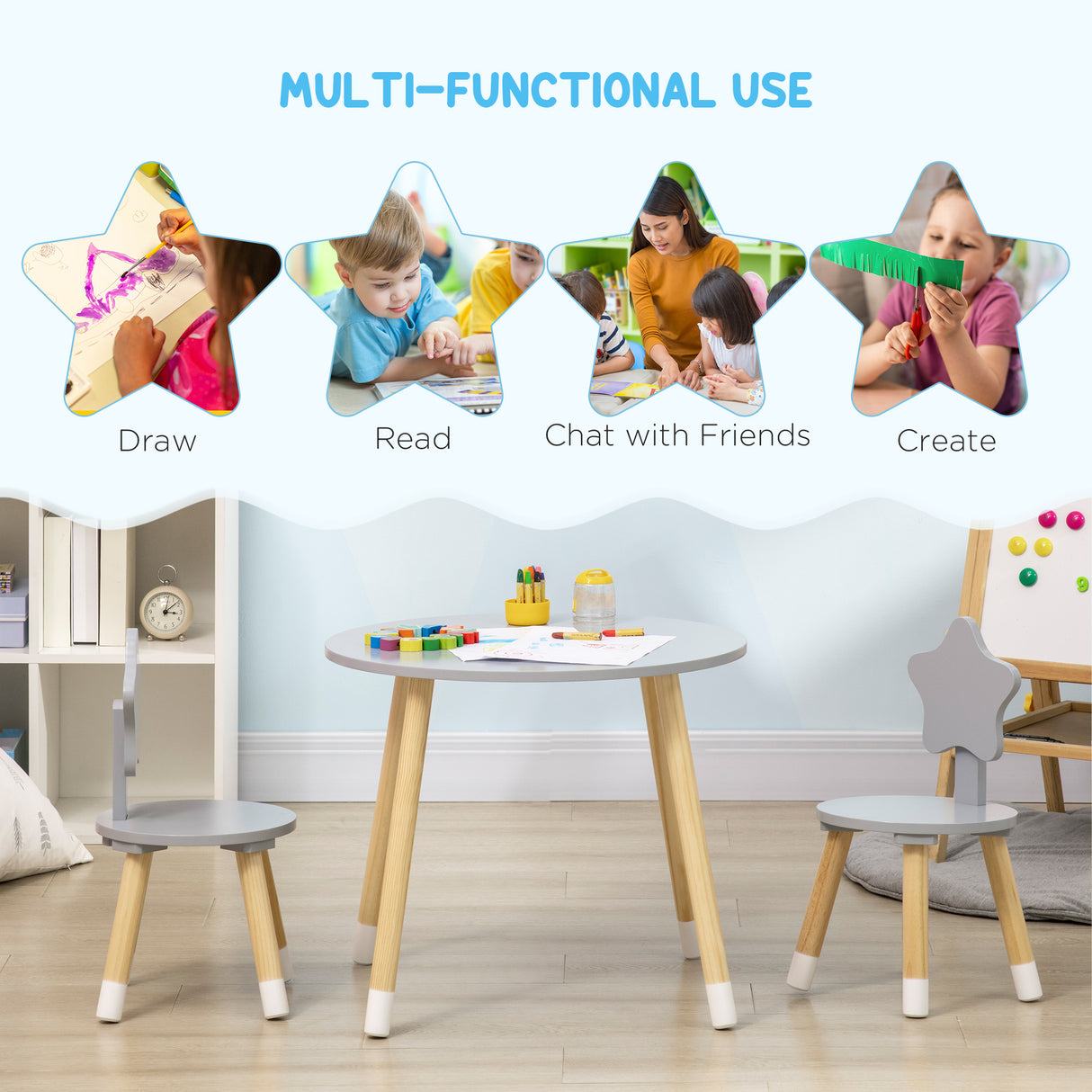 easycomfort easycomfort set tavolo con 2 sedie per bambini in legno eta da 18 mesi a 4 anni grigio