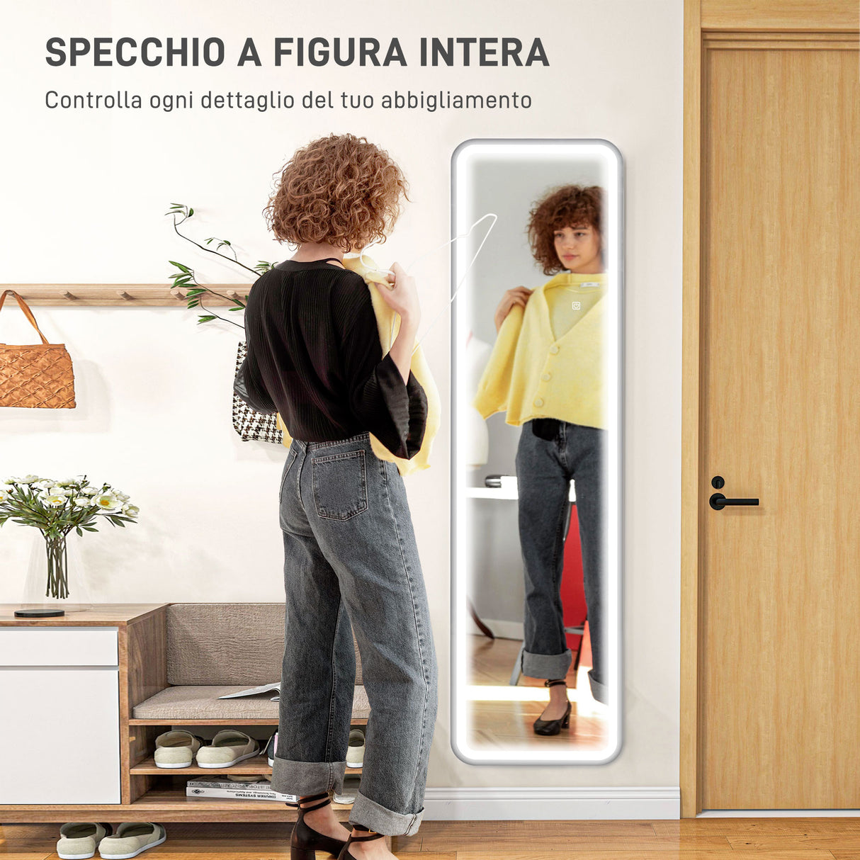 easycomfort easycomfort specchio da parete touch con illuminazione led regolabile in vetro temperato e metallo 40x3x120 cm nero