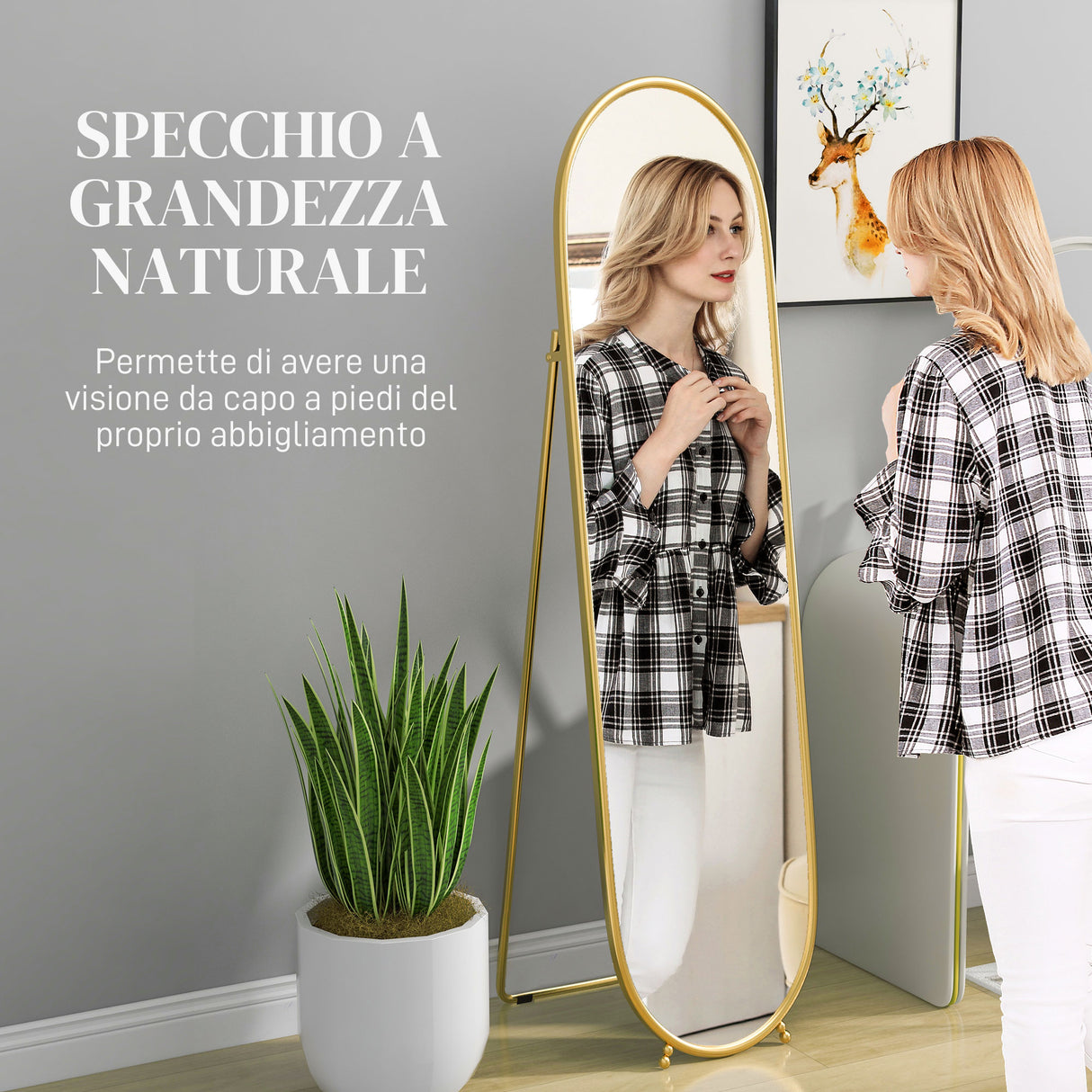 easycomfort easycomfort specchio verticale ovale da terra con supporto in vetro e metallo 40x41x159 cm tonalita oro