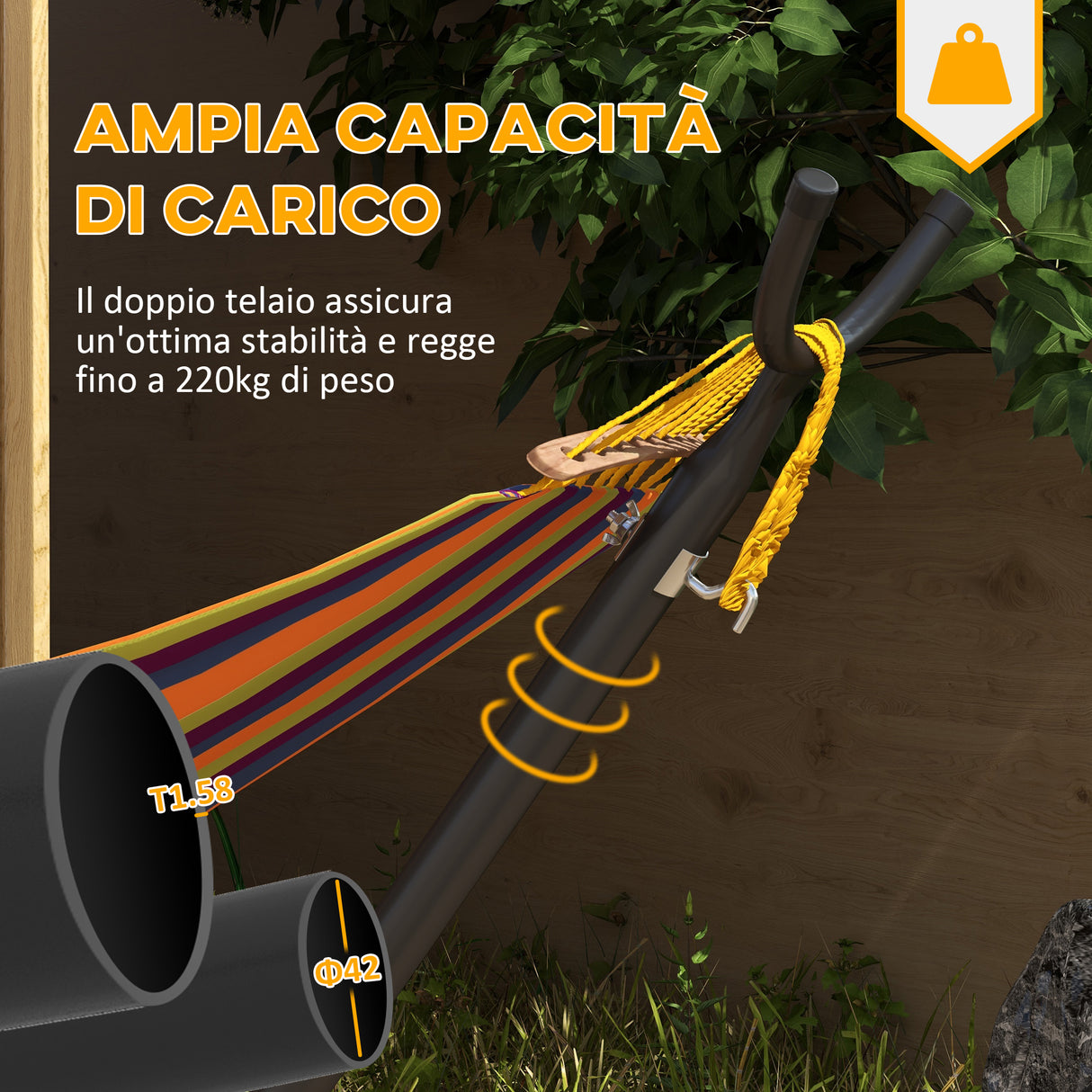 easycomfort easycomfort supporto per amaca da 330 cm max con 6 fori e rotelle in metallo 290x120x115 cm nero