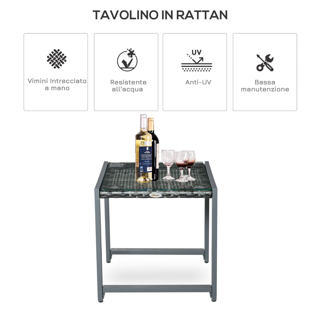 easycomfort easycomfort tavolino da caffe da giardino piano in vetro temperato in rattan alluminio 50 x 495 x 50 cm ean 8054111846066