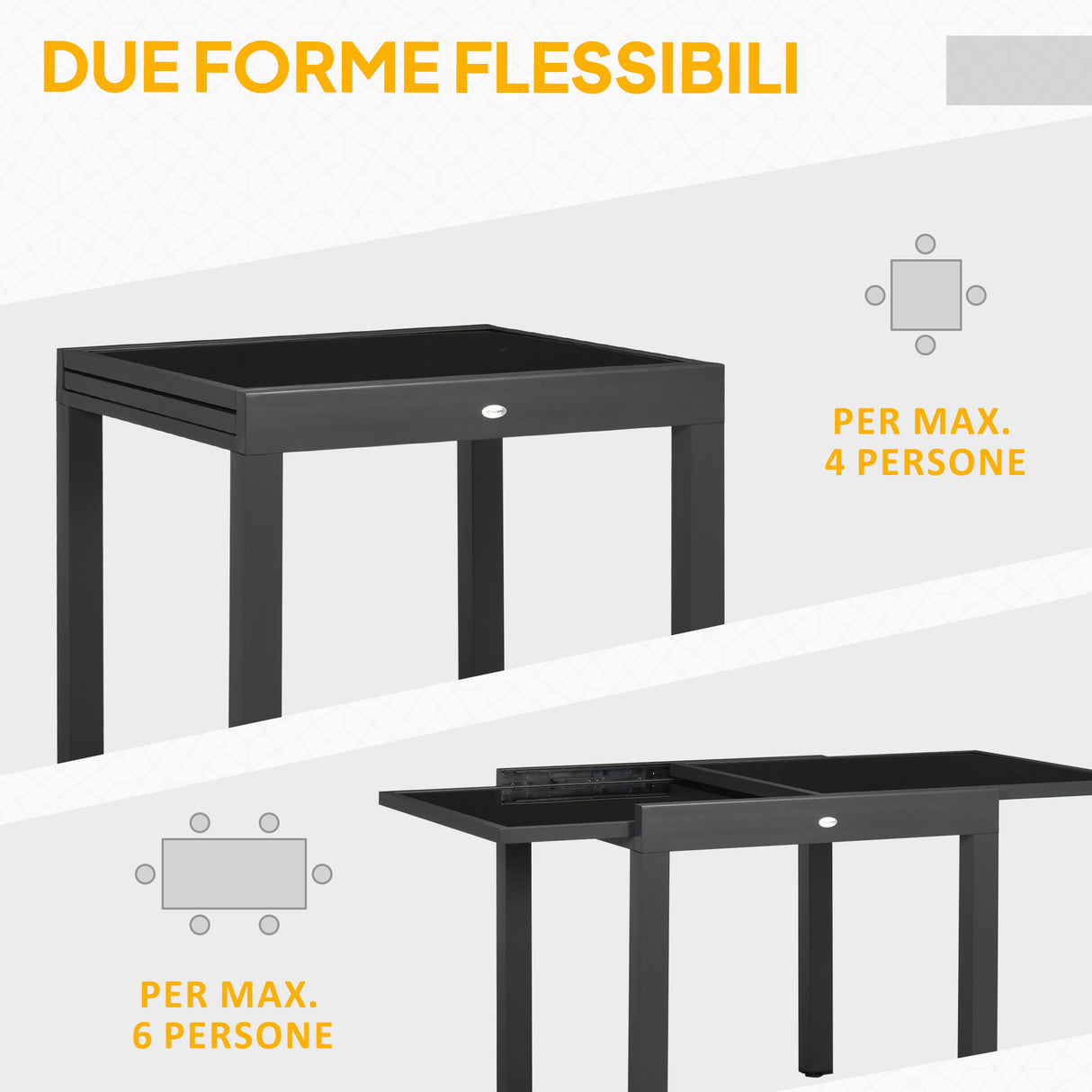 easycomfort easycomfort tavolo da pranzo allungabile da giardino con piano in vetro e alluminio 80 160x80x75 cm nero