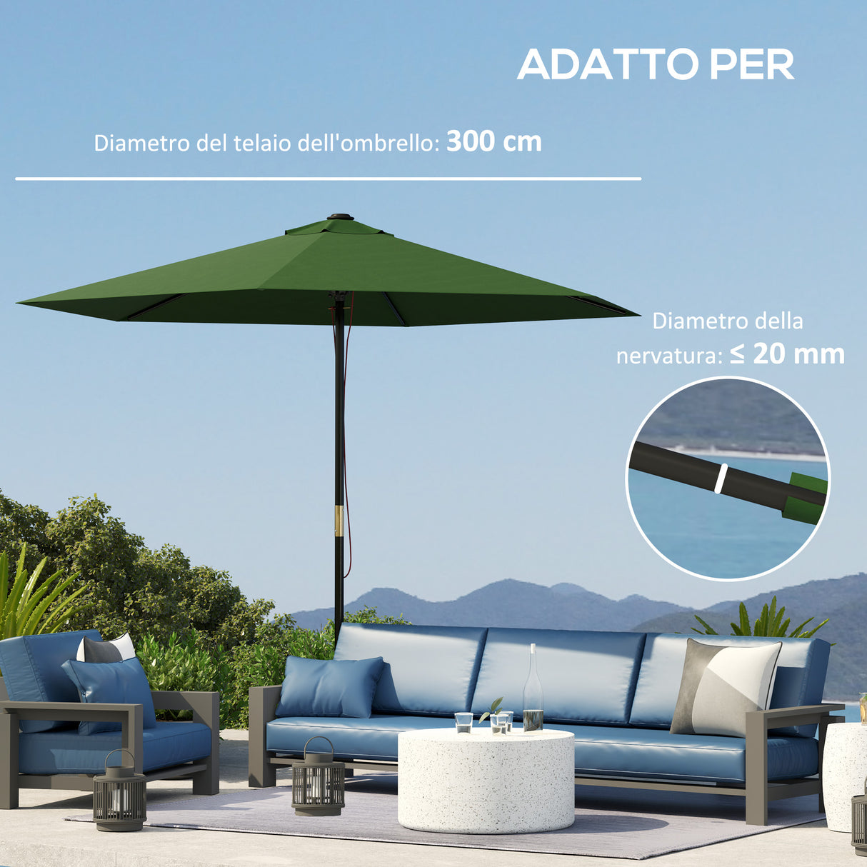 easycomfort easycomfort telo di ricambio per ombrellone 3 m con prese daria per telai in legno e acciaio verde
