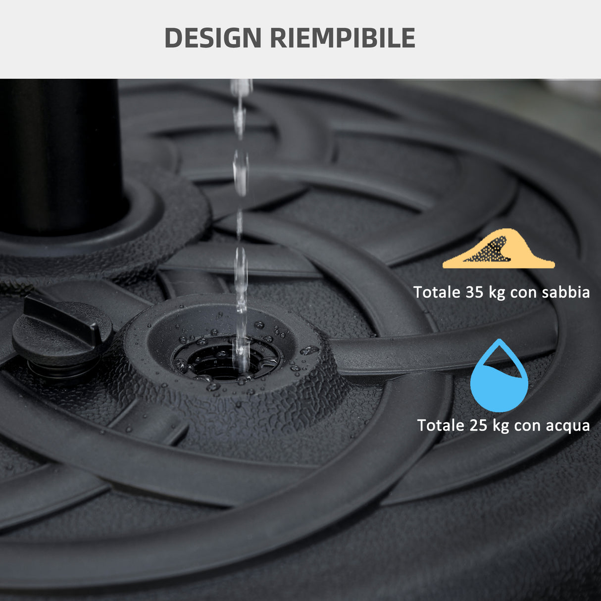 easycomfort easycomfort base per ombrellone rotonda in plastica riempibile con acqua e sabbia per pali da 38 48 mm 56 cm nero