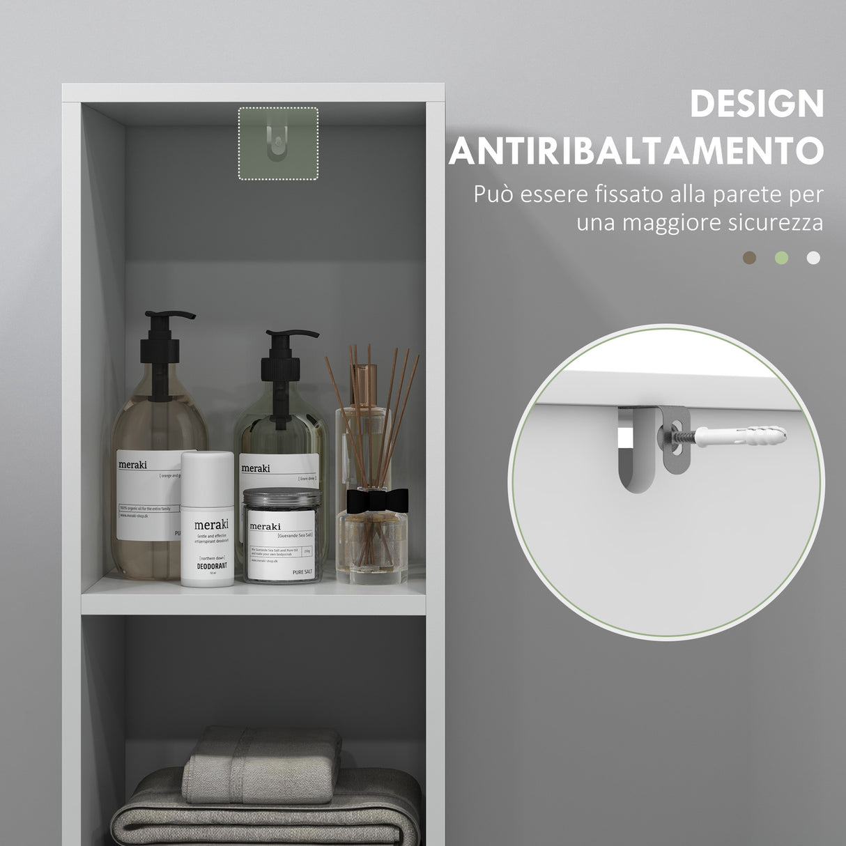 easycomfort easycomfort colonna bagno salvaspazio con armadietto e 2 vani aperti 30x30x160cm bianco