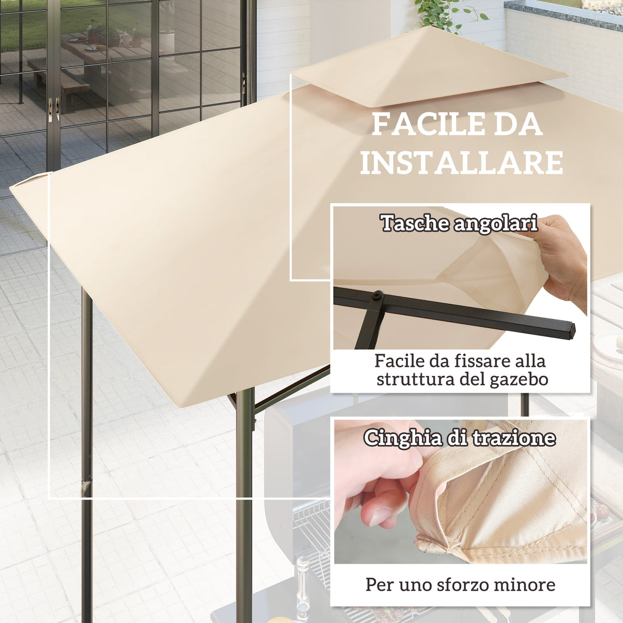 easycomfort easycomfort copertura per gazebo da giardino per barbecue 1 52x2 44 m a 2 livelli in poliestere 160gsm beige